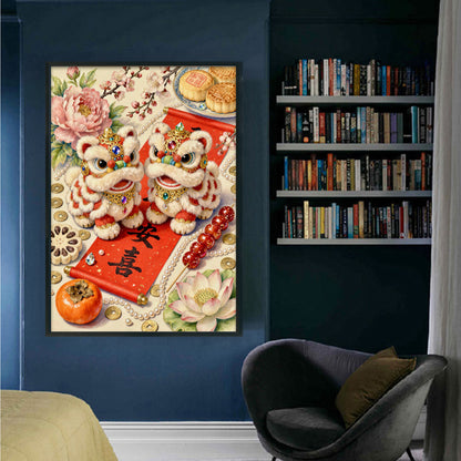 Auspicious Lion Offering Tribute - 11CT Stamped Cross Stitch 50*70CM(Mona Lisa Brand)