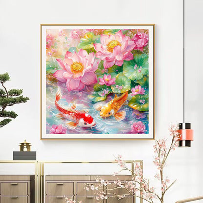 Lotus And Nine Fish Painting - 11CT Stamped Cross Stitch 60*60CM(Mona Lisa Brand)