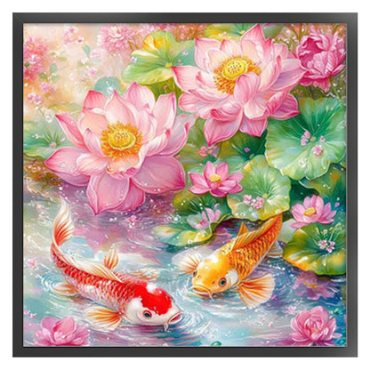 Lotus And Nine Fish Painting - 11CT Stamped Cross Stitch 60*60CM(Mona Lisa Brand)