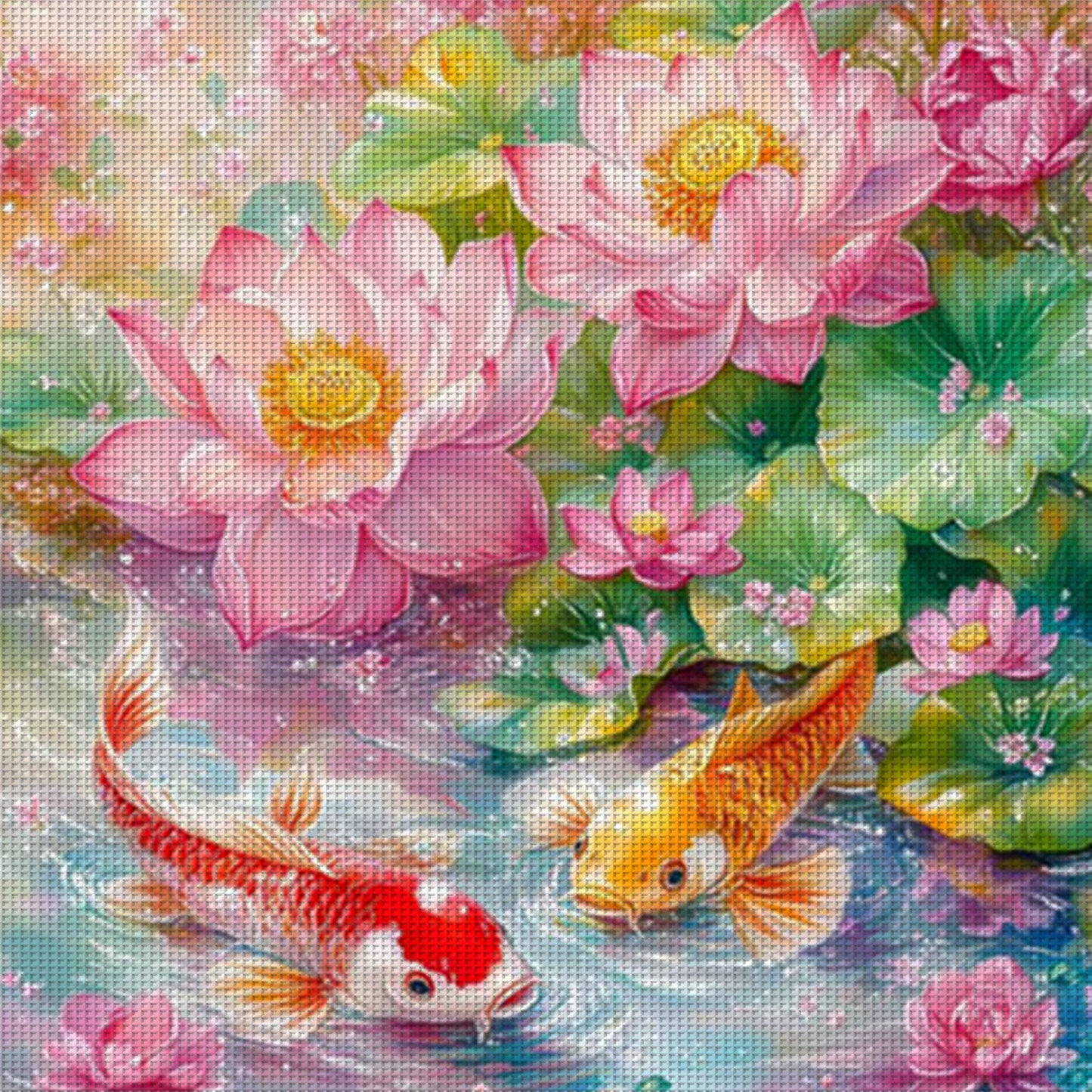 Lotus And Nine Fish Painting - 11CT Stamped Cross Stitch 60*60CM(Mona Lisa Brand)