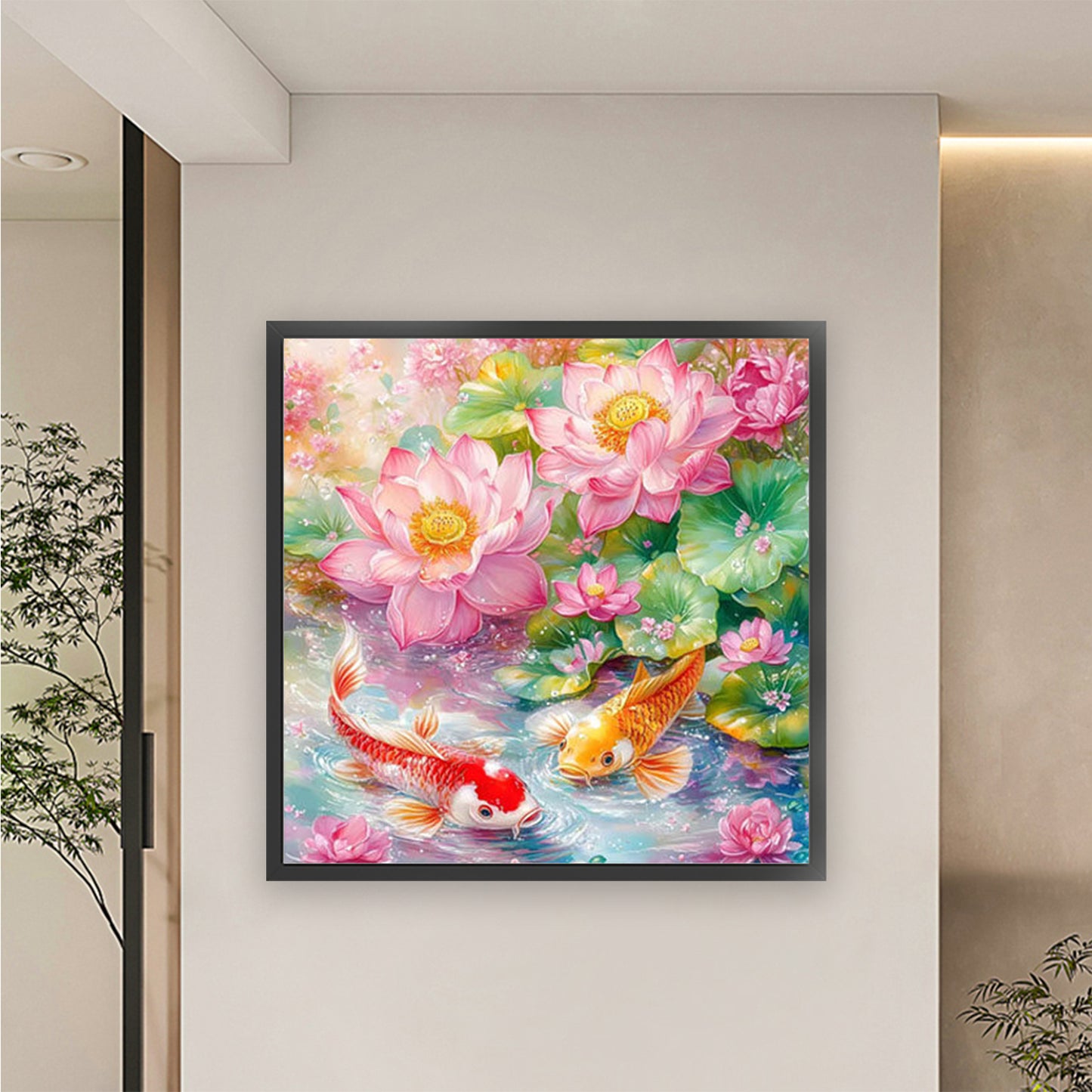 Lotus And Nine Fish Painting - 11CT Stamped Cross Stitch 60*60CM(Mona Lisa Brand)