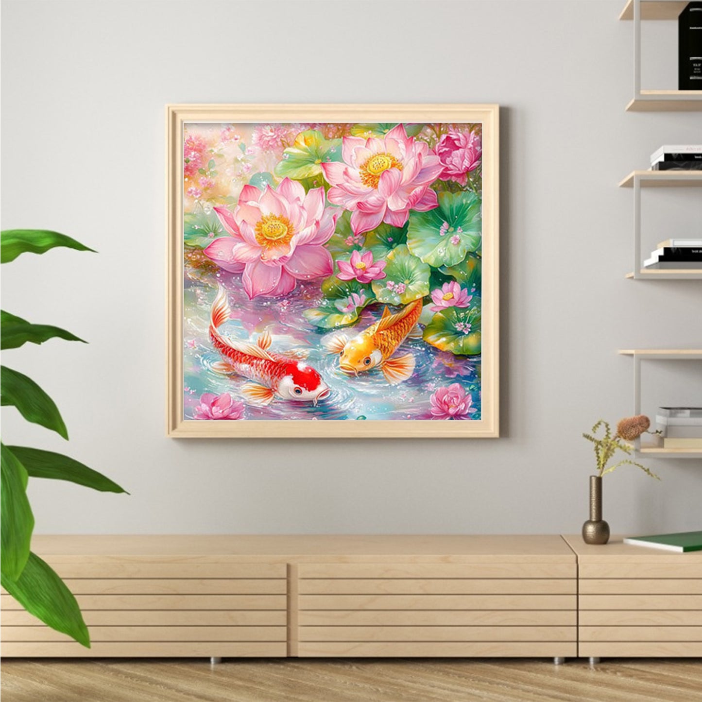 Lotus And Nine Fish Painting - 11CT Stamped Cross Stitch 60*60CM(Mona Lisa Brand)