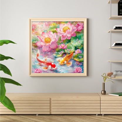 Lotus And Nine Fish Painting - 11CT Stamped Cross Stitch 60*60CM(Mona Lisa Brand)