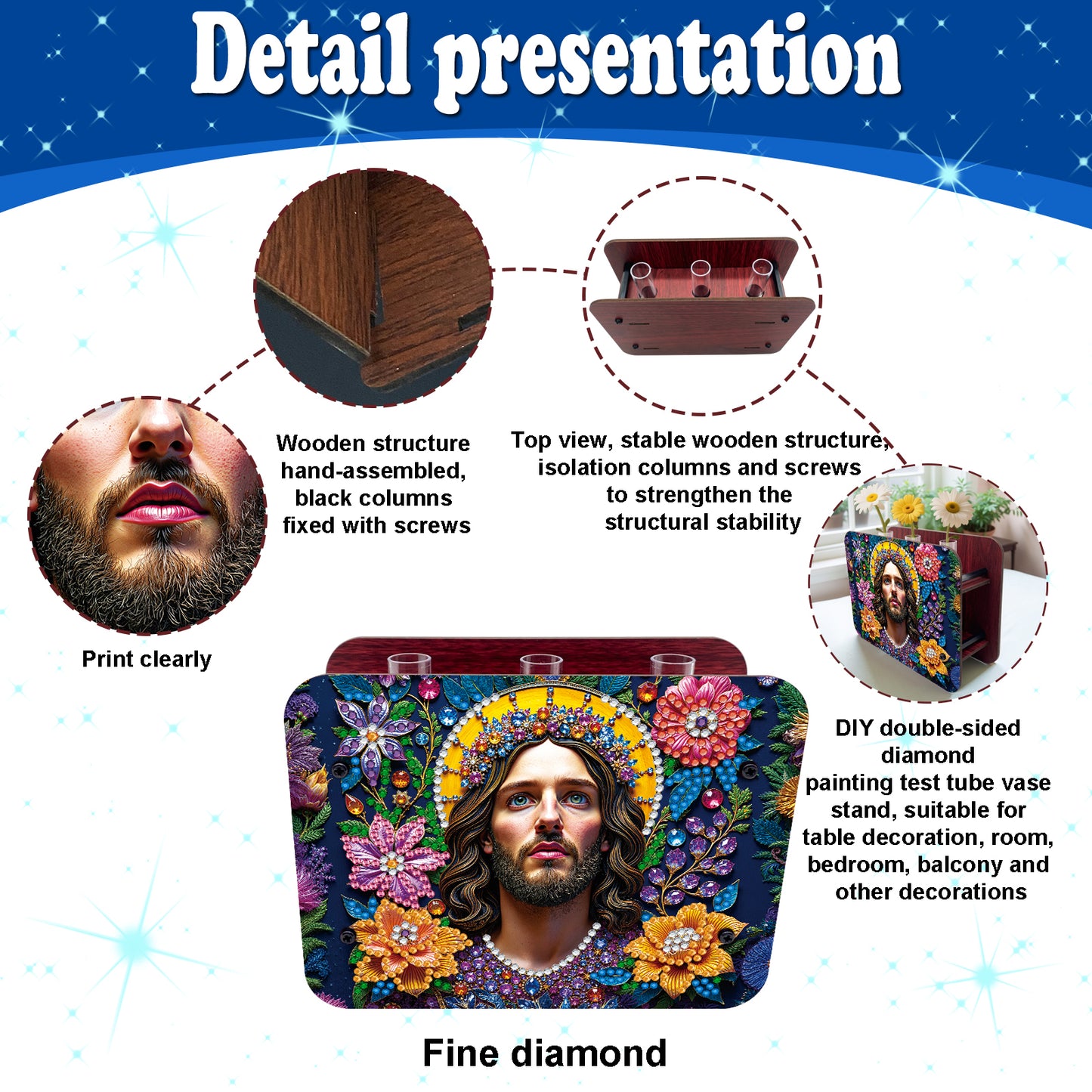Jesus DIY Flower Vase Wooden Double Sided Desktop Diamond Art Kit for Home Decor