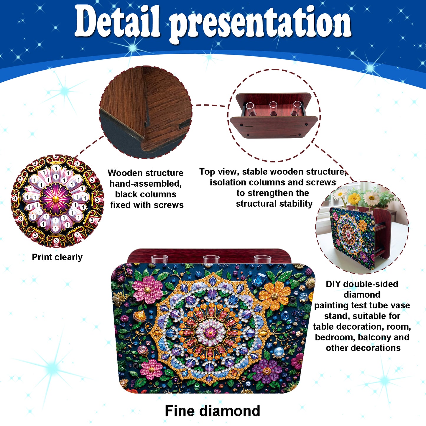 Mandala DIY Flower Vase Wooden Double Sided Desktop Diamond Art Kit Home Decor