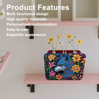 Wolf DIY Flower Vase Wooden Double Sided Desktop Diamond Art Kit for Home Decor