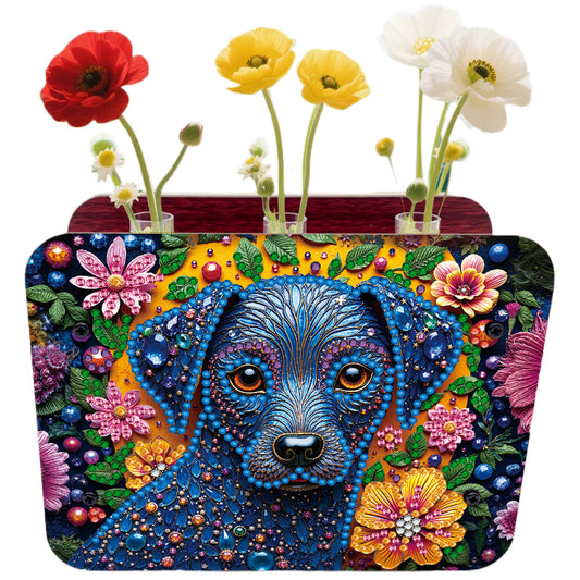 Dog DIY Flower Vase Wooden Double Sided Desktop Diamond Art Kit for Home Decor