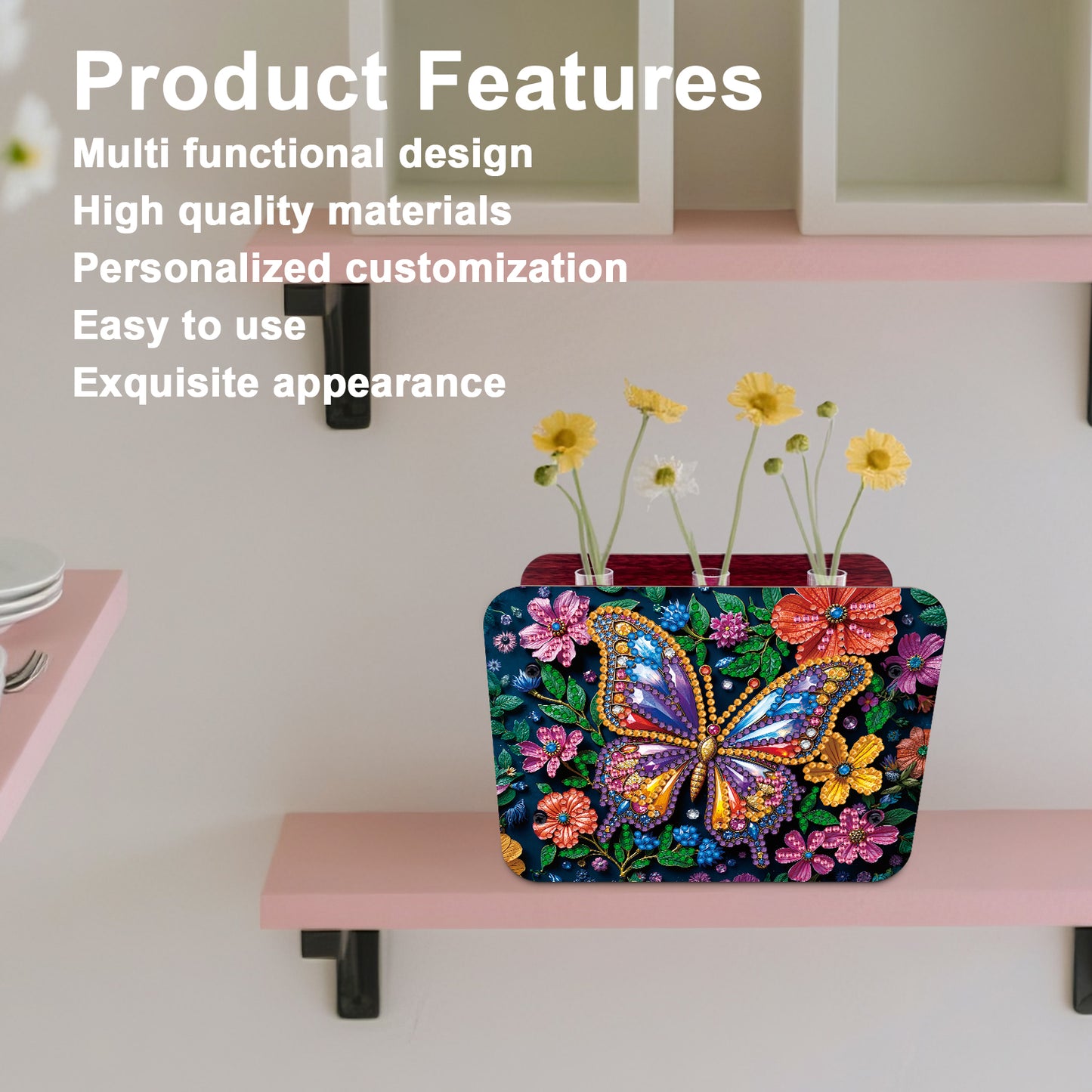 Butterfly DIY Flower Vase Wooden Double Sided Desktop Diamond Art Kit Home Decor