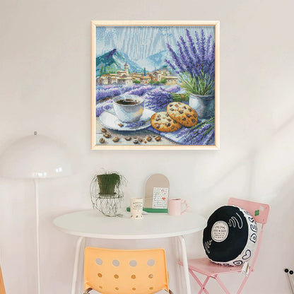 Coffee Lavender - 14CT Stamped Cross Stitch 40*40CM (Egyptian cotton)(Fairy Brand)