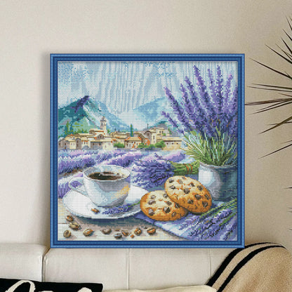 Coffee Lavender - 14CT Stamped Cross Stitch 40*40CM (Egyptian cotton)(Fairy Brand)
