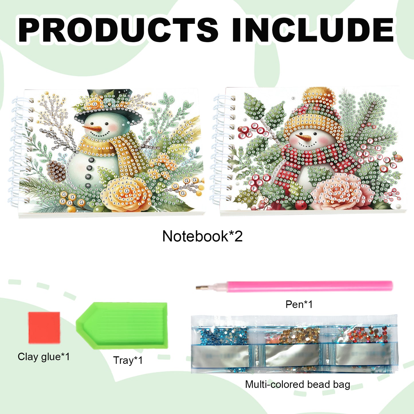 2 Pack Winter Snowman DIY Diamond Art Spiral Notebook Kit 80Pages No Lines Gifts