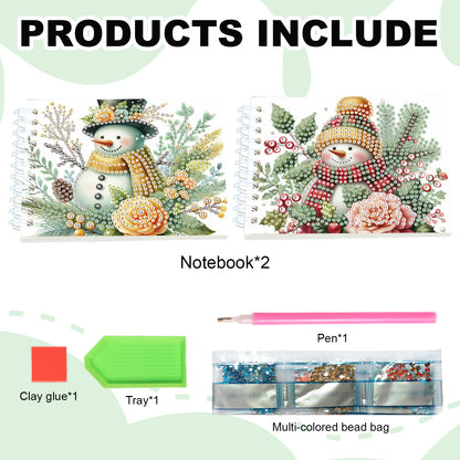 2 Pack Winter Snowman DIY Diamond Art Spiral Notebook Kit 80Pages No Lines Gifts