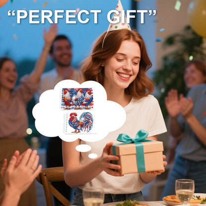 2 Pack USA Flag Rooster DIY Diamond Art Spiral Notebook Kit 80Pages No Lines