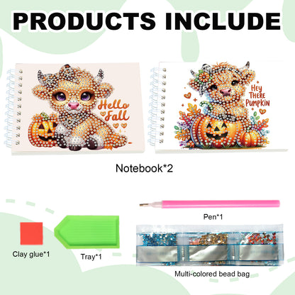 2 Pack Autumn Yak DIY Diamond Art Spiral Notebook Kit 80Pages No Lines Gifts