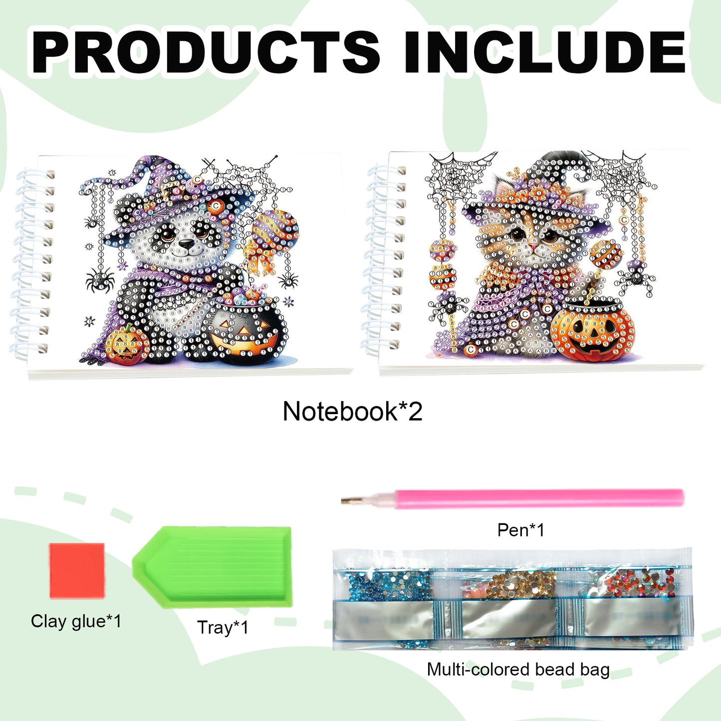 2 Pack Pumpkin Panda DIY Diamond Art Spiral Notebook Kit 80Pages No Lines Gifts
