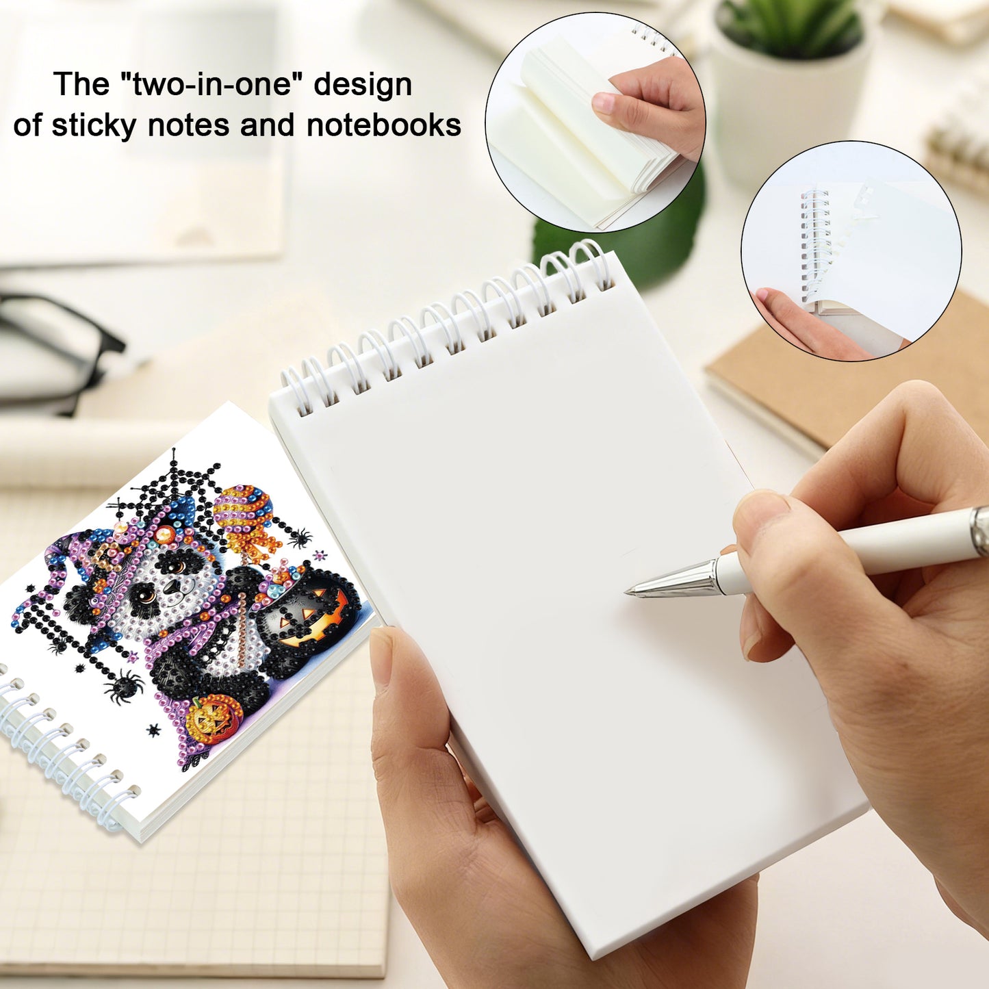 2 Pack Pumpkin Panda DIY Diamond Art Spiral Notebook Kit 80Pages No Lines Gifts