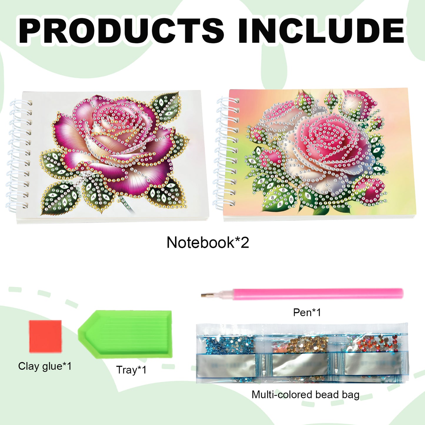 2 Pack Rose DIY Diamond Art Spiral Notebook Kit 80Pages No Lines Gifts for Adult