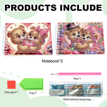 2 Pack Love Bear DIY Diamond Art Spiral Notebook Kit 80Pages No Lines Gifts
