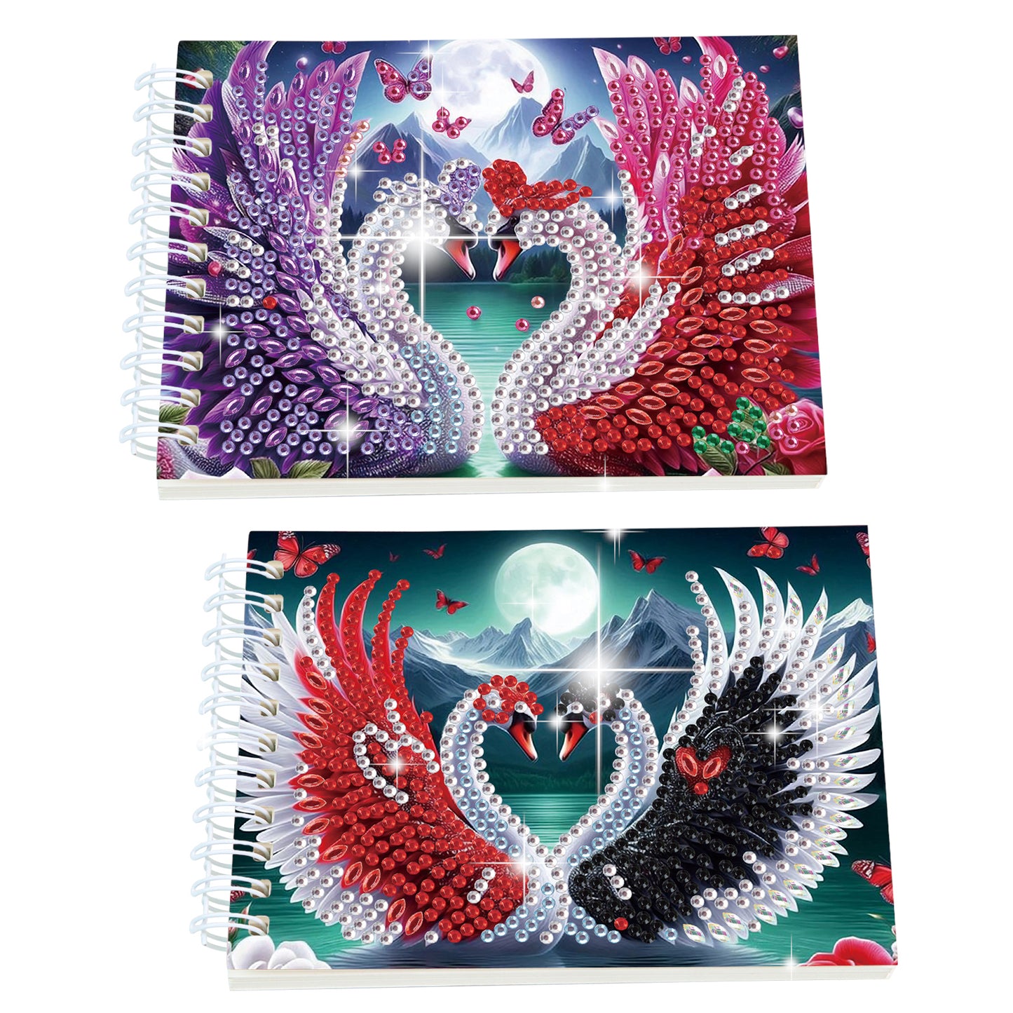 2 Pack Swan DIY Diamond Art Spiral Notebook Kit 80Pages No Lines Gifts for Adult