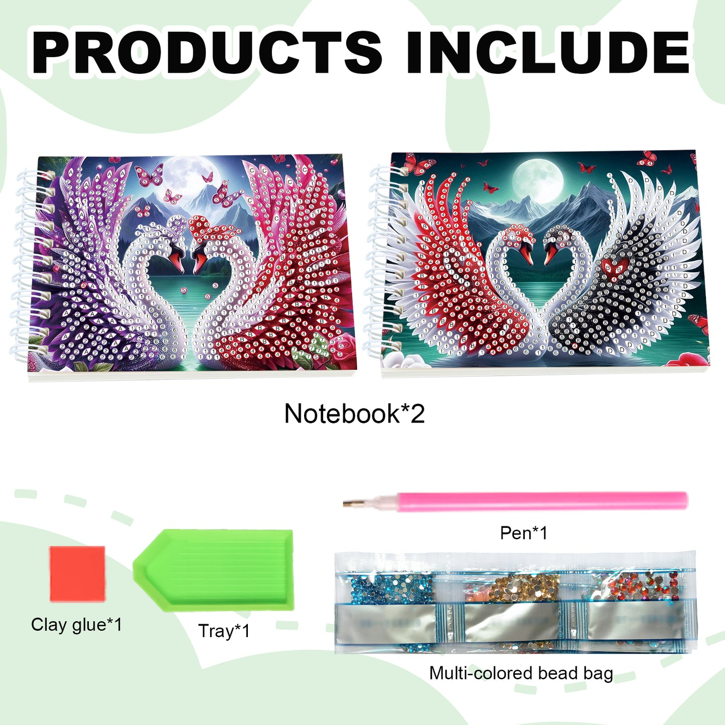 2 Pack Swan DIY Diamond Art Spiral Notebook Kit 80Pages No Lines Gifts for Adult