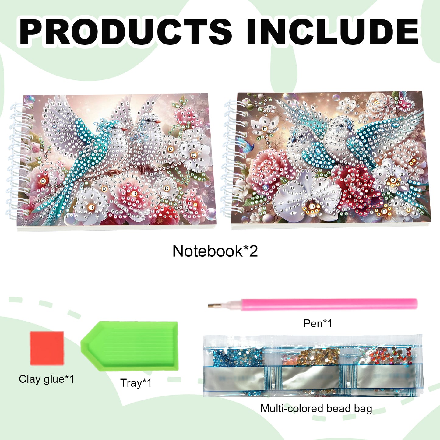 2 Pack Dove Bluebird DIY Diamond Art Spiral Notebook Kit 80Pages No Lines Gifts