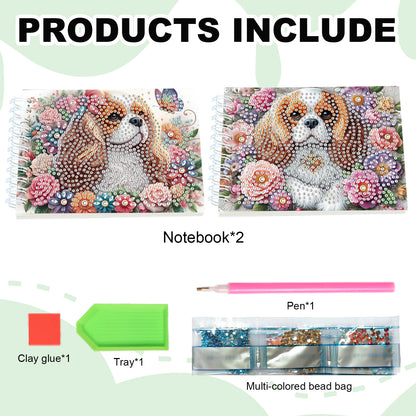2 Pack Flower Dog DIY Diamond Art Spiral Notebook Kit 80Pages No Lines Gifts
