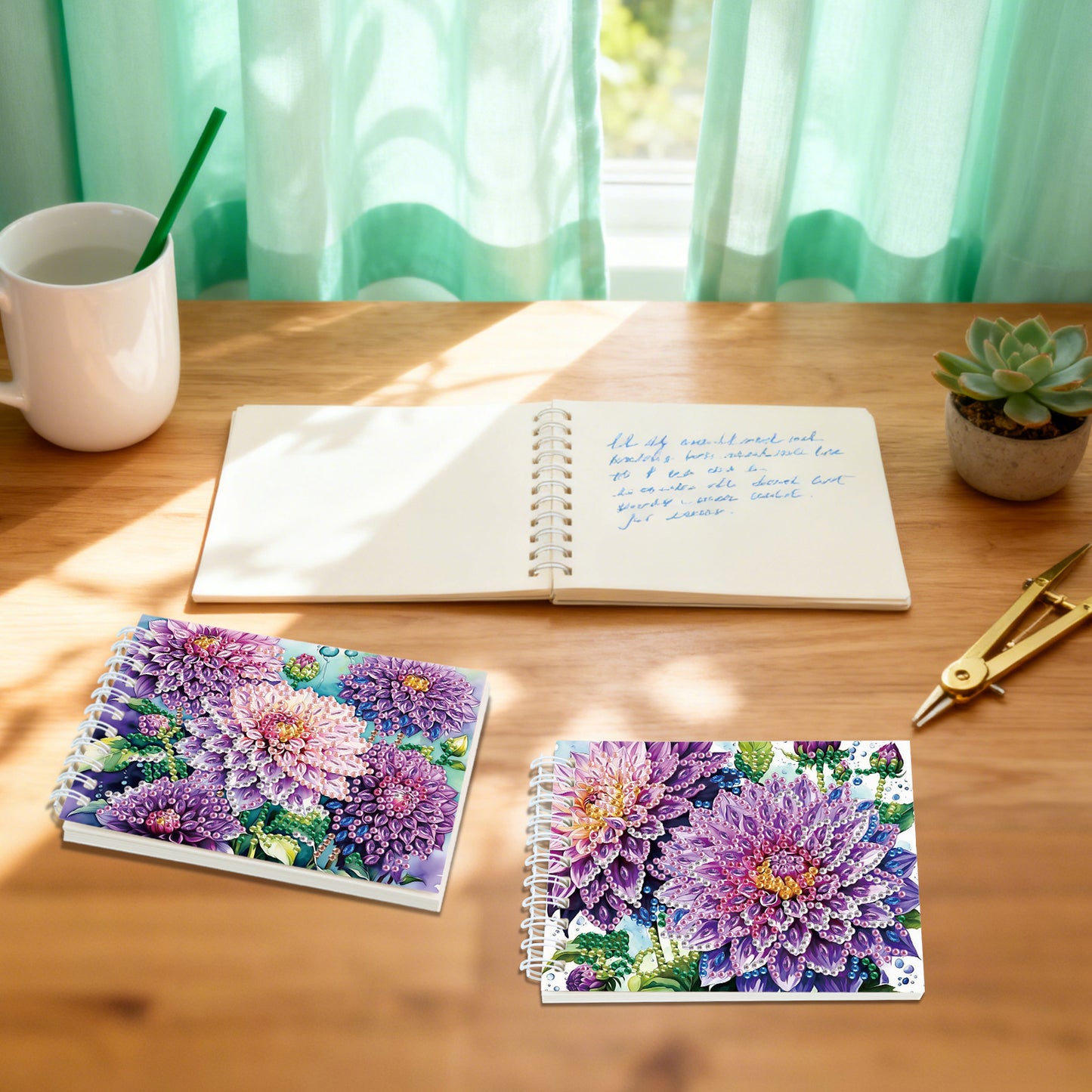 2 Pack Purple Gerbera DIY Diamond Art Spiral Notebook Kit 80Pages No Lines Gifts