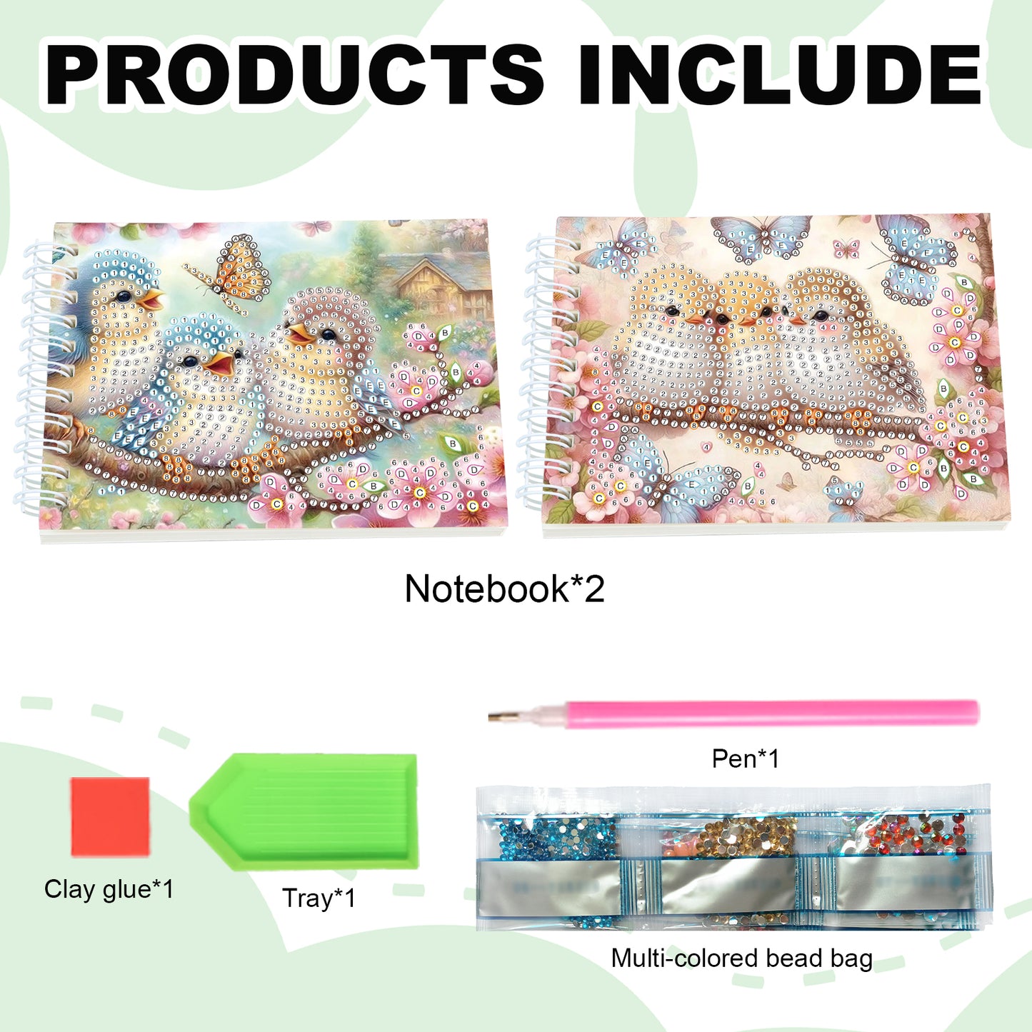 2 Pack Bluebird DIY Diamond Art Spiral Notebook Kit 80Pages No Lines for Adults