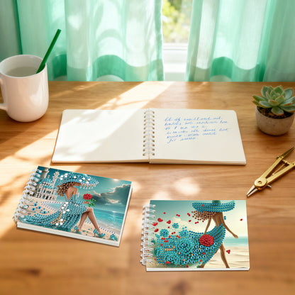 2 Pack Elegant Skirt Lady DIY Diamond Art Spiral Notebook Kit 80Pages No Lines