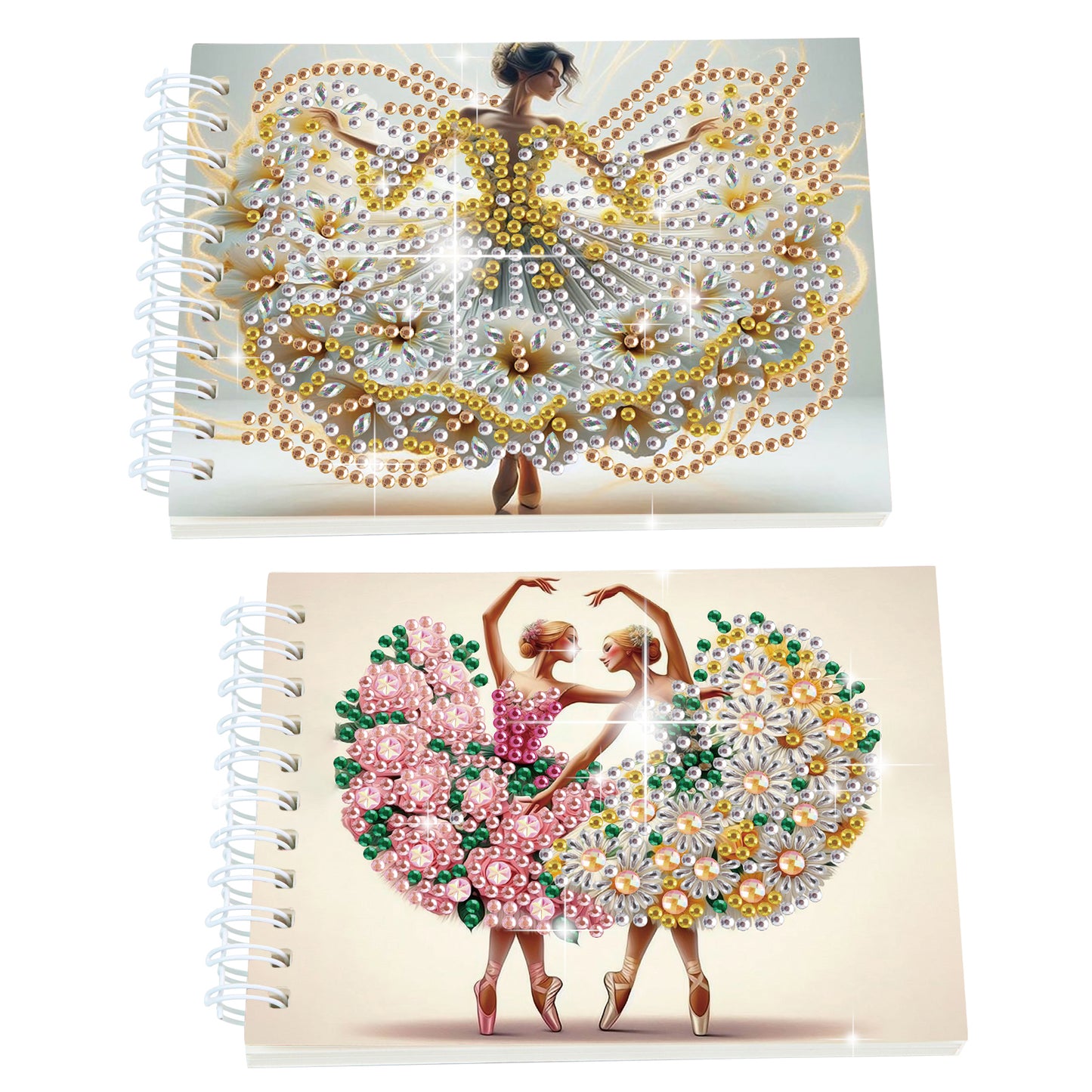 2 Pack Flower Ballet Lady DIY Diamond Art Spiral Notebook Kit 80Pages No Lines