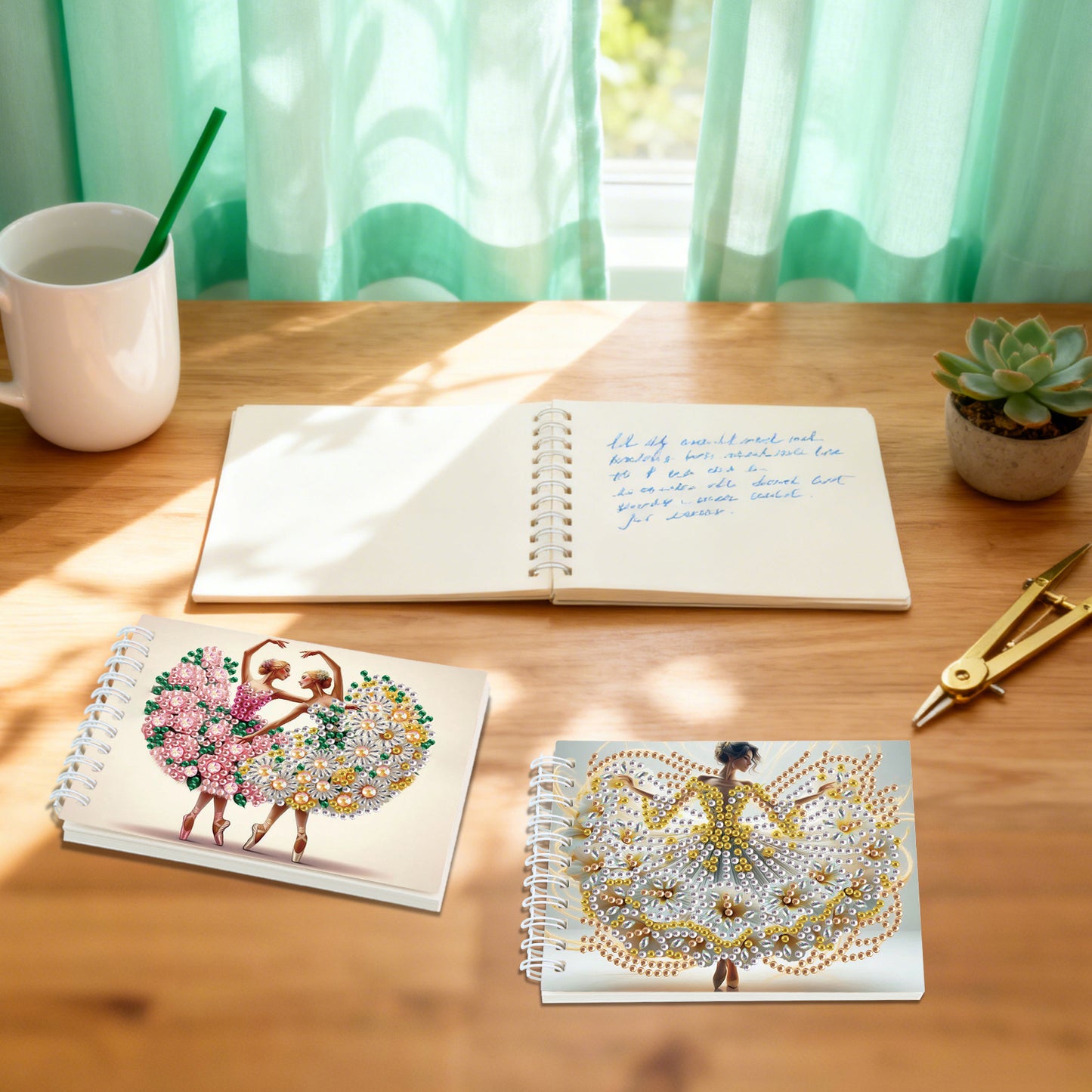 2 Pack Flower Ballet Lady DIY Diamond Art Spiral Notebook Kit 80Pages No Lines