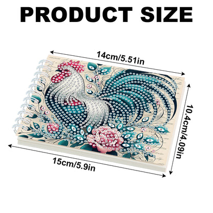 2 Pack Rooster DIY Diamond Art Spiral Notebook Kit 80Pages No Lines for Adults