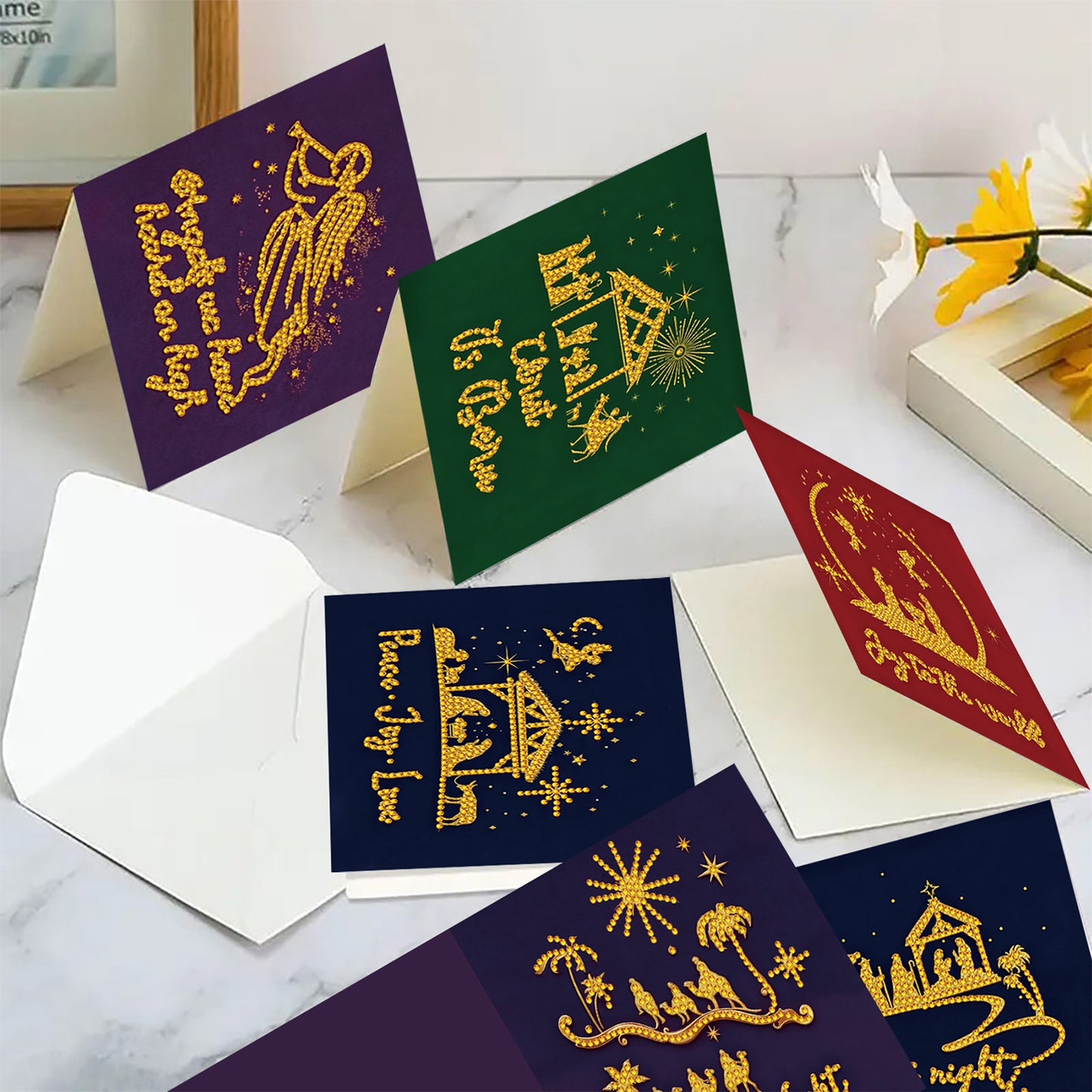 12pcs Faith Theme DIY Diamond Art Greeting Cards with Envelope for Birthday Gift