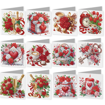 12pcs Rose Theme DIY Diamond Art Greeting Cards with Envelope for Birthday Gift