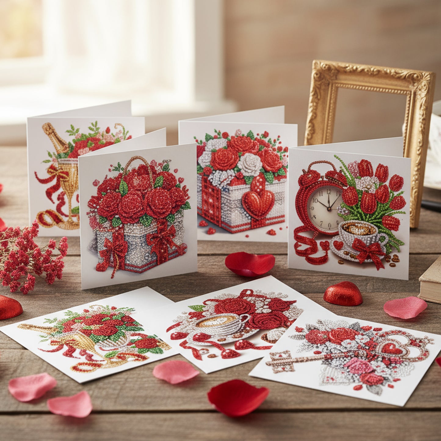 12pcs Rose Theme DIY Diamond Art Greeting Cards with Envelope for Birthday Gift