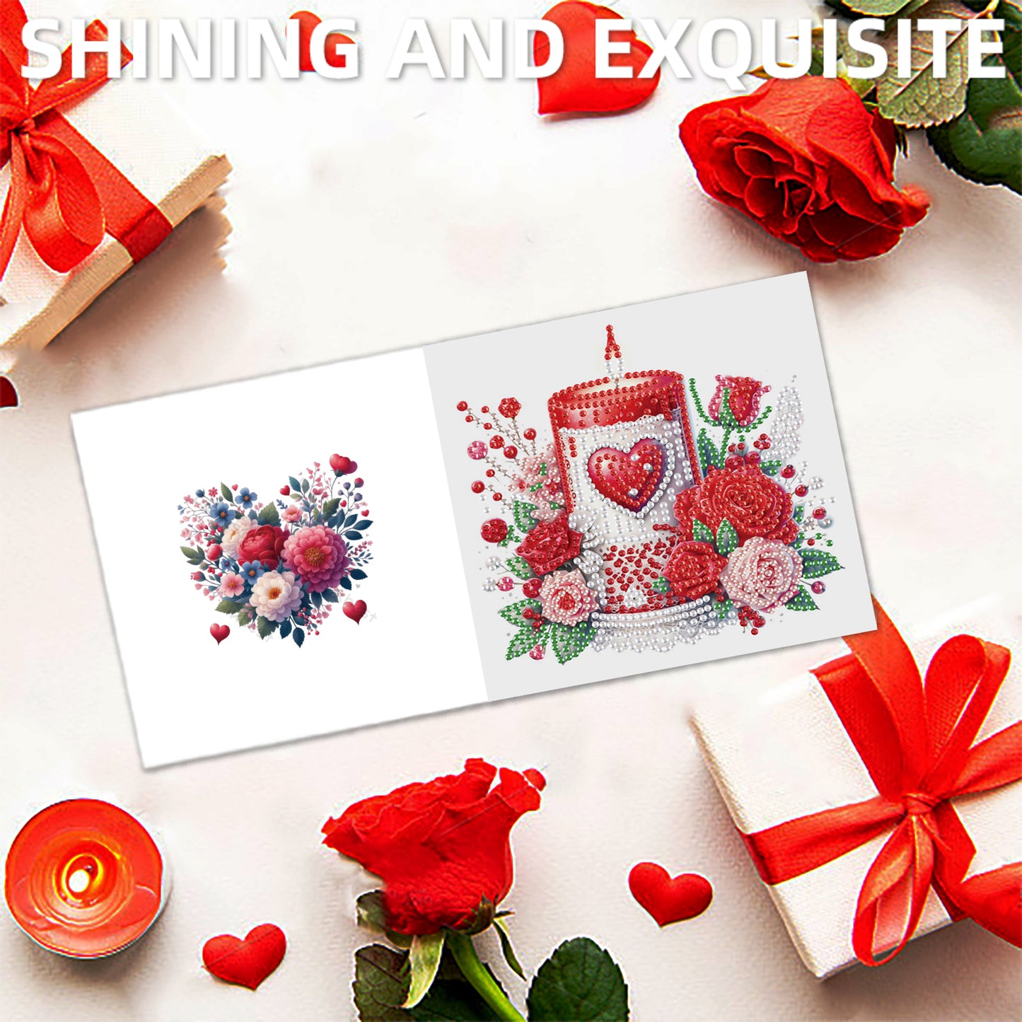 12pcs Rose Theme DIY Diamond Art Greeting Cards with Envelope for Birthday Gift