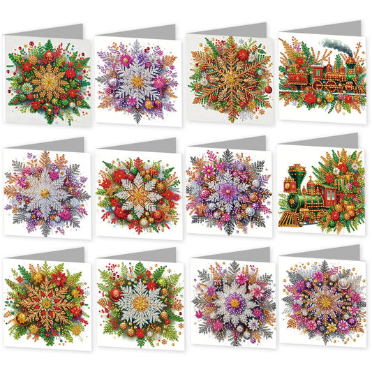 12Pcs Xmas Snowflake DIY Diamond Painting Greeting Cards for Adult Holiday Gifts