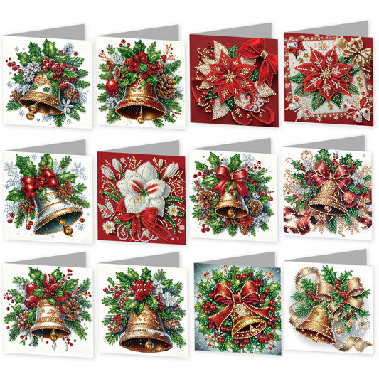 12Pcs Xmas Bell DIY Diamond Painting Greeting Cards for Adult Holiday Gifts
