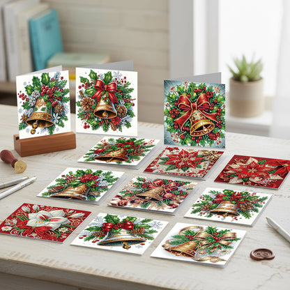 12Pcs Xmas Bell DIY Diamond Painting Greeting Cards for Adult Holiday Gifts