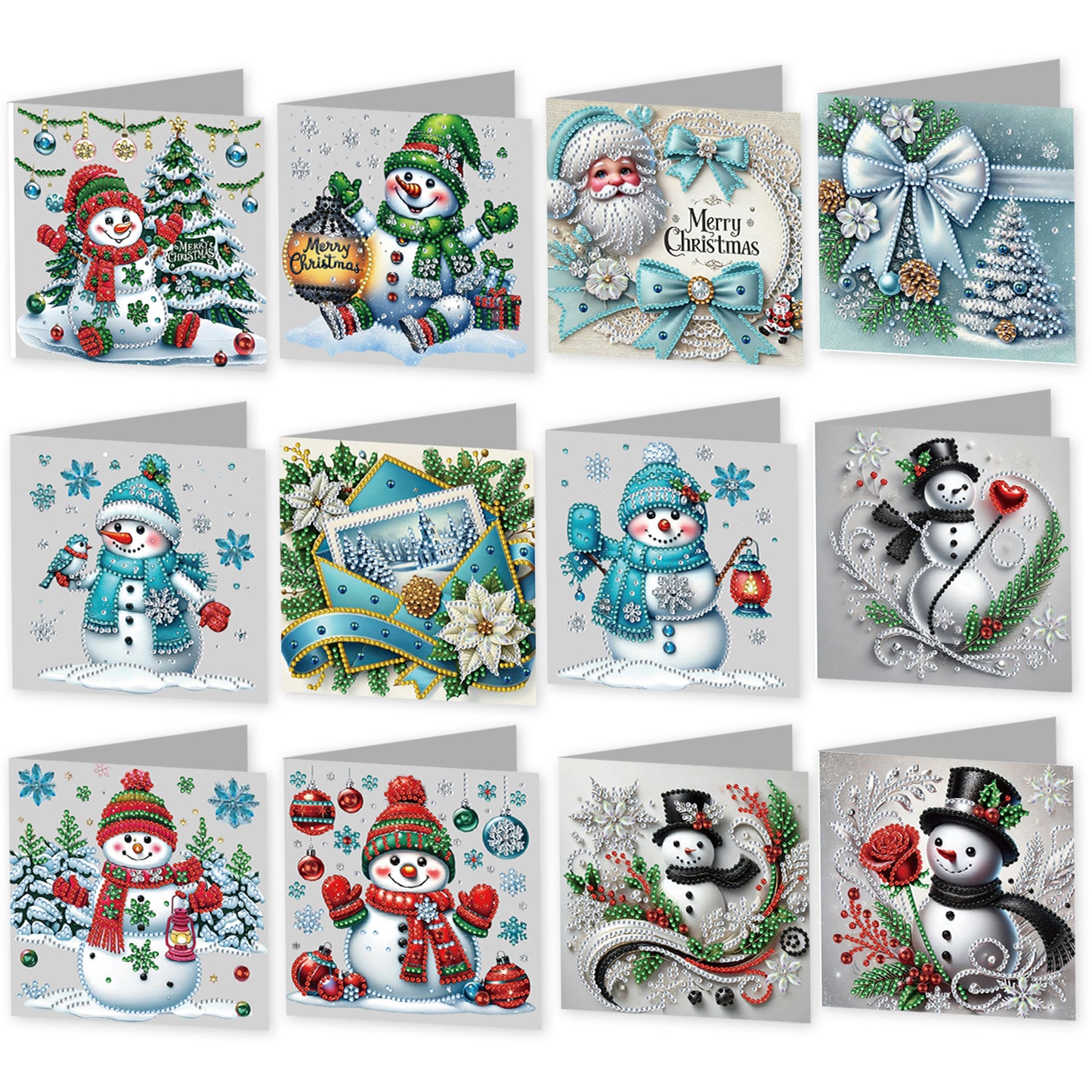 12Pcs Xmas Snowman DIY Diamond Painting Greeting Cards for Adult Holiday Gifts