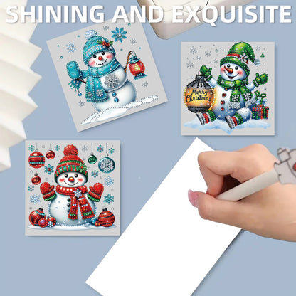 12Pcs Xmas Snowman DIY Diamond Painting Greeting Cards for Adult Holiday Gifts