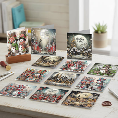 12Pcs Christmas Snowman DIY Diamond Painting Greeting Cards for Adults Gifts