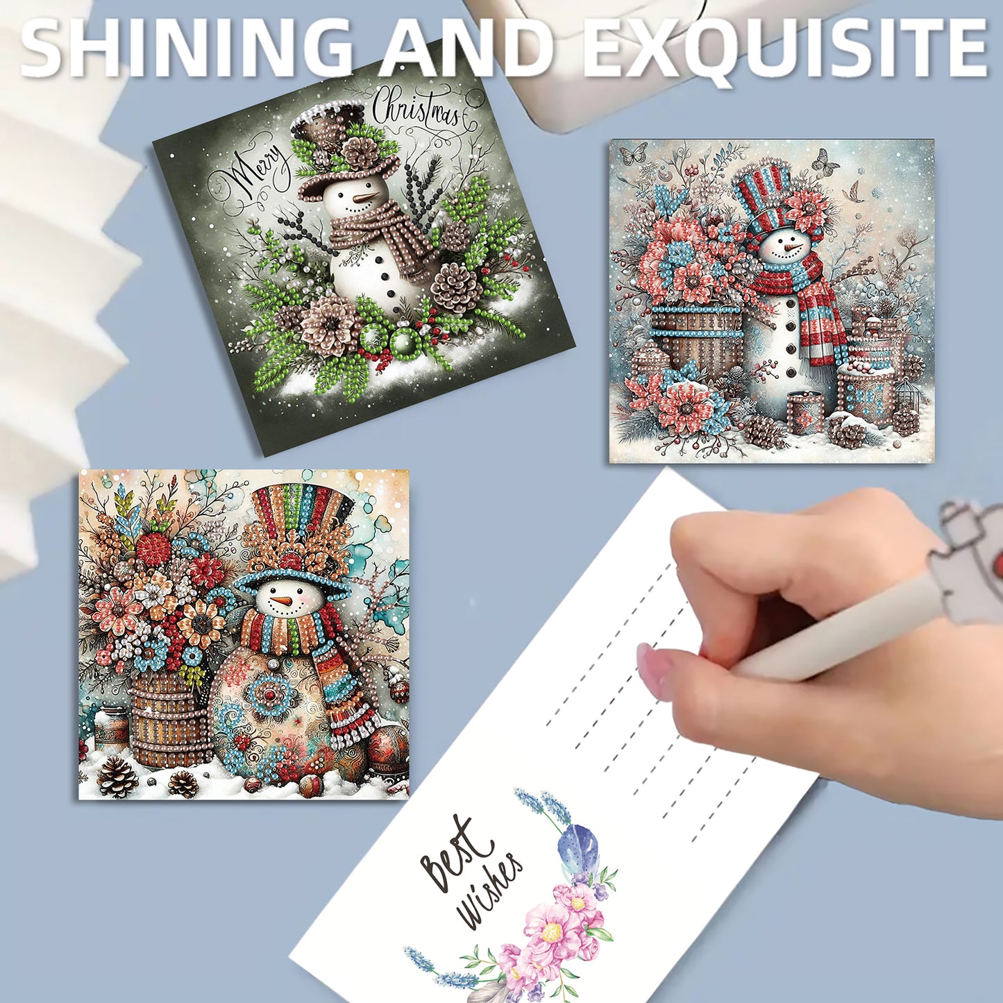 12Pcs Christmas Snowman DIY Diamond Painting Greeting Cards for Adults Gifts