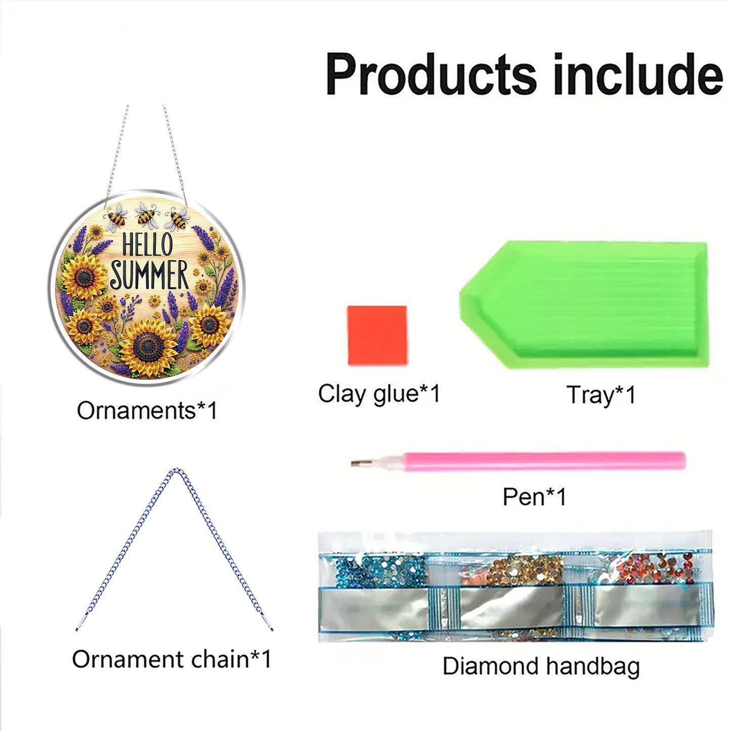 Bee 2D Flat DIY Acrylic Diamond Painting Pendants Crafts Kit Home Wall Decor