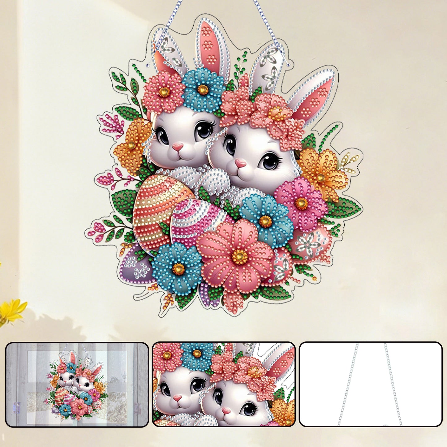 Easter 2D Flat DIY Hanging Diamond Art Ornament Home Window Pendant (Rabbit)