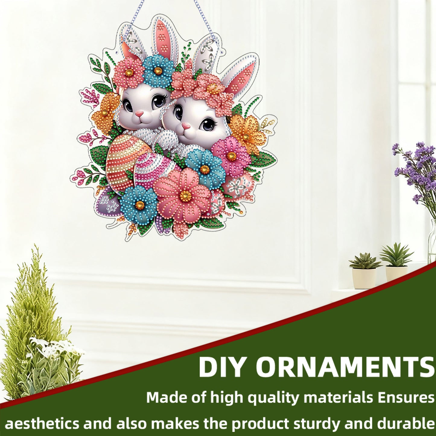 Easter 2D Flat DIY Hanging Diamond Art Ornament Home Window Pendant (Rabbit)