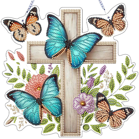 Easter 2D Flat DIY Hanging Diamond Art Ornament Home Window Pendant (Cross)