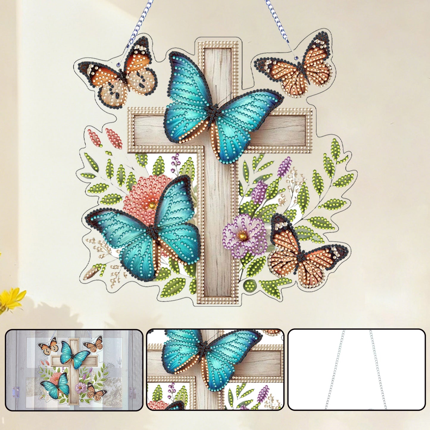 Easter 2D Flat DIY Hanging Diamond Art Ornament Home Window Pendant (Cross)