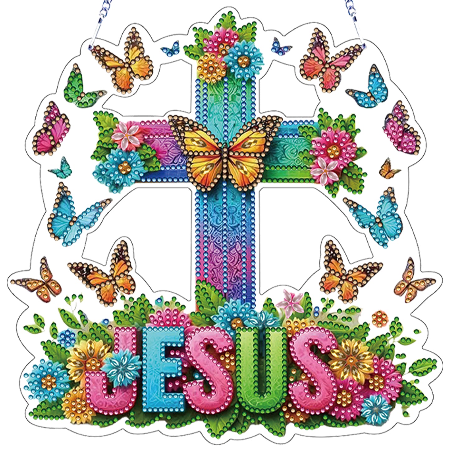 Easter 2D Flat DIY Hanging Diamond Art Ornament Home Window Pendant (Cross)