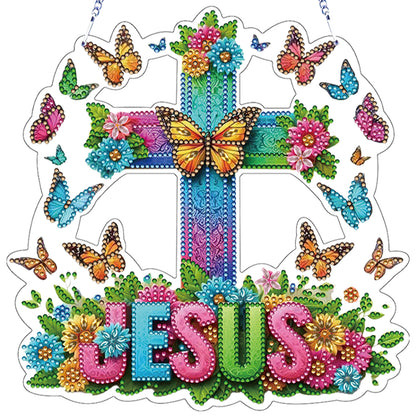 Easter 2D Flat DIY Hanging Diamond Art Ornament Home Window Pendant (Cross)